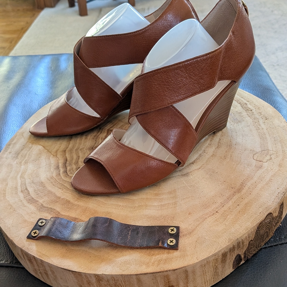 Franco Sarto Brown Wedge Sandals with Asymmetrical Straps